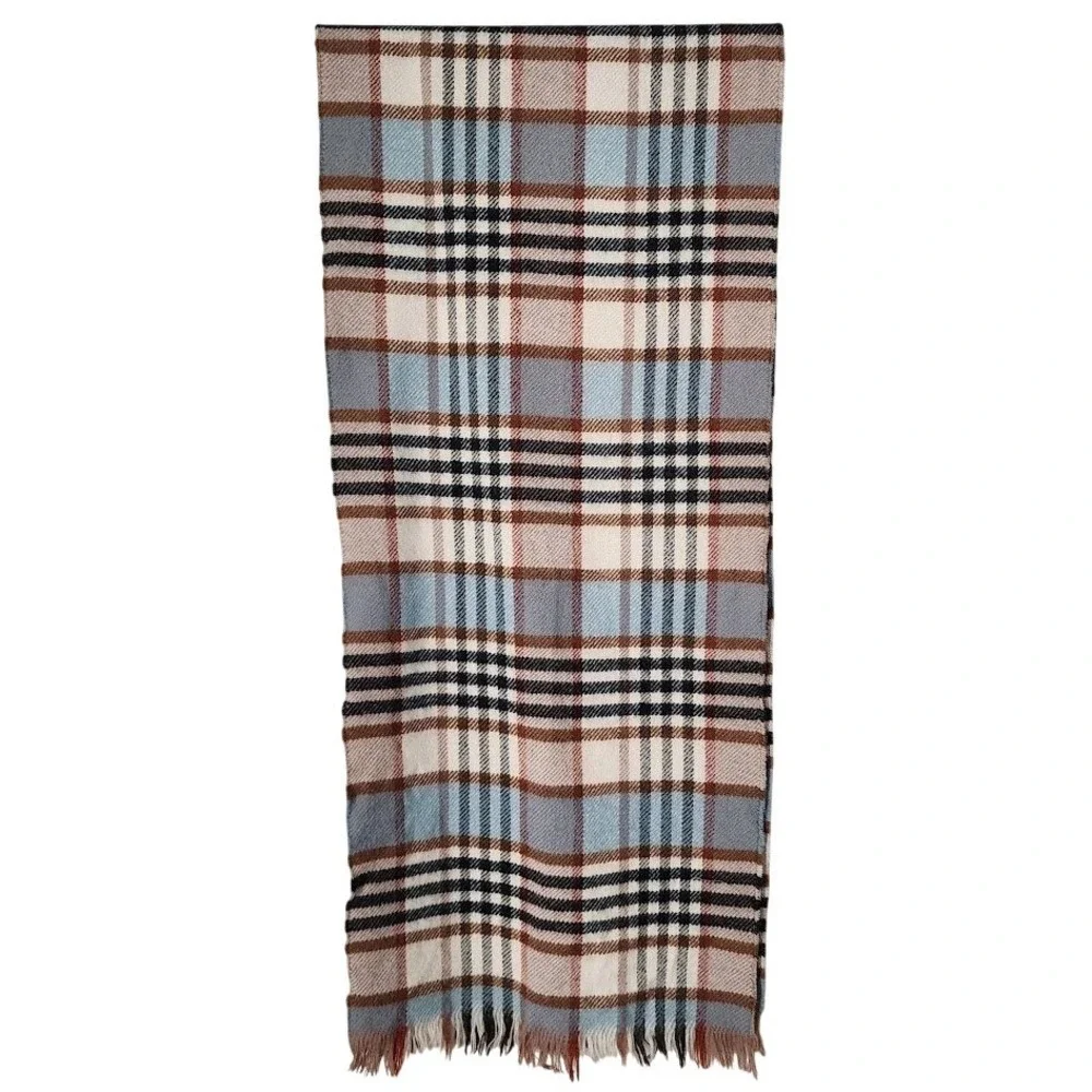 VINTAGE ROOSTER Plaid Wool Fringe Scarf 50x11‎ Preppy Academia